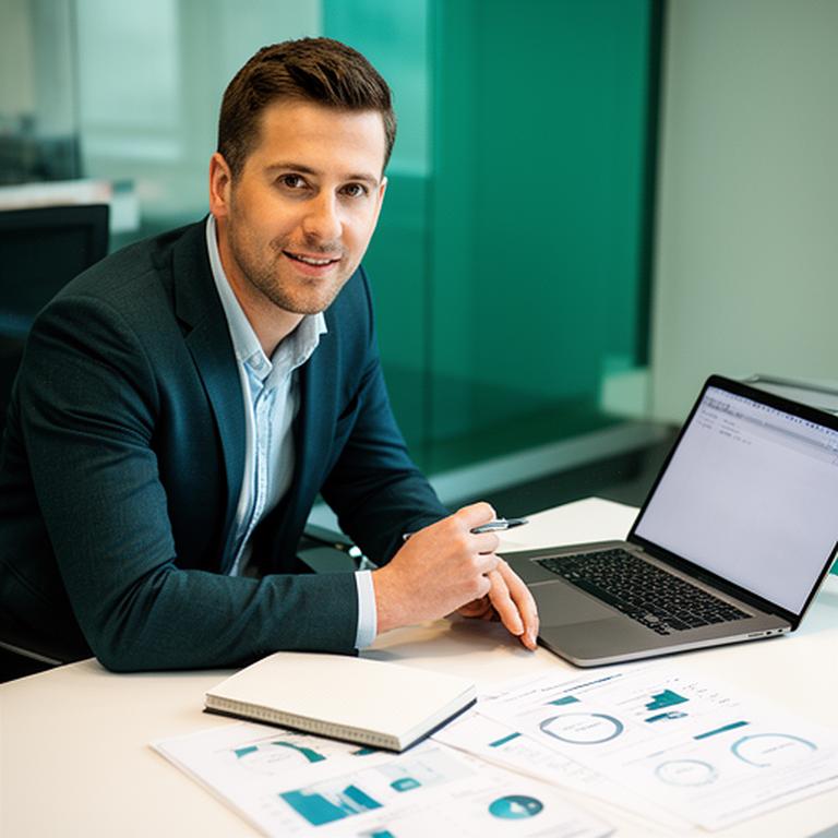 Dublin technology founder reviewing exit tax figures beside a laptop and notepad in a modern office
